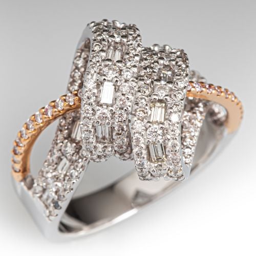 Dazzling Ribbon Motif Diamond Ring 18K White & Rose Gold