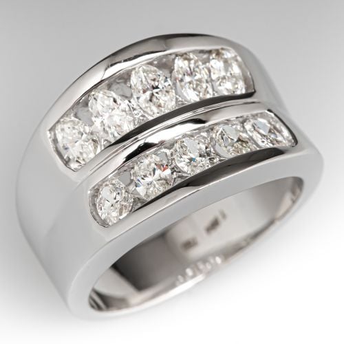 Marquise Diamond Wide Band Ring 18K White Gold