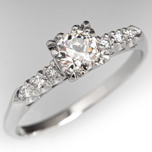 1950s Vintage Engagement Ring Old European Diamond Platinum .59Ct I/I1 GIA