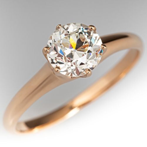 Old Euro Diamond Solitaire Engagement Ring 14K Yellow Gold 1.12Ct M/VS1