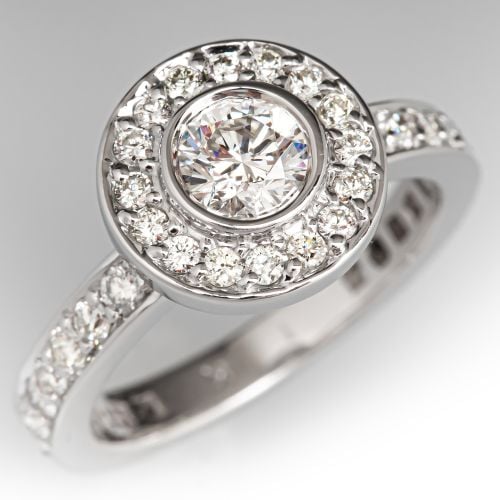 Contemporary Halo Motif Diamond Engagement Ring 14K White Gold .38Ct G/I1