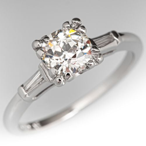 Circa 1930's Old European Diamond Engagement Ring Platinum .72Ct J/SI2 GIA