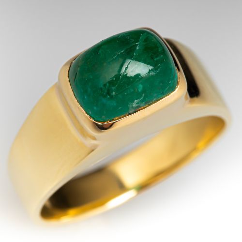 Bezel Set Emerald Cabochon Ring 18K Yellow Gold