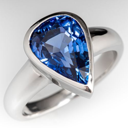 Bezel Set Pear Sapphire Ring Platinum