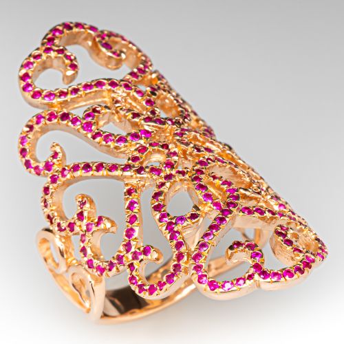 Open Scroll Work Ruby Lace Ring 14K Rose Gold