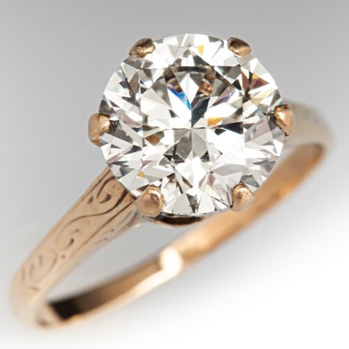 Circa 1900s Solitaire Diamond Engagement Ring Yellow Gold 3.01Ct Q-R VS2 GIA