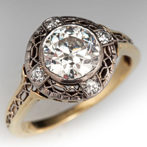 Circa 1930s Art Deco Diamond Ring 14K Two Tone Gold 1.12Ct K SI2 GIA