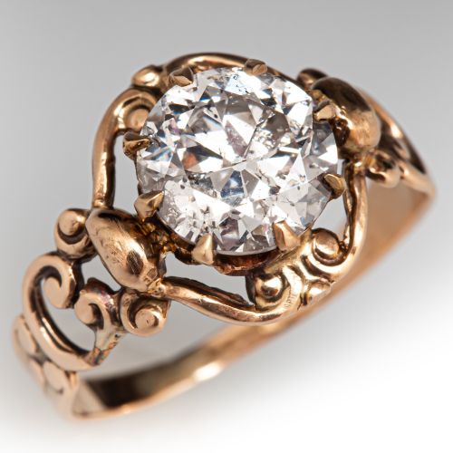 Antique Victorian Old European Diamond Engagement Ring Yellow Gold 1.55Ct G/I2 GIA