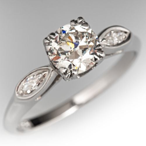 Old Euro Diamond Engagement Ring Platinum .64Ct I/I1 GIA