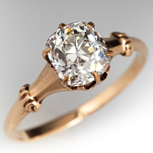 Late Victorian Old Mine Diamond Solitaire Engagement Ring Yellow Gold 1.53Ct L/SI1 GIA