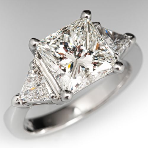 Fabulous Princess Cut Diamond Platinum Ring 3.08Ct I/SI1 GIA