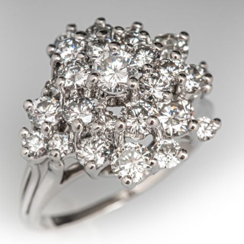 Glistening Diamond Cluster Ring 14K White Gold