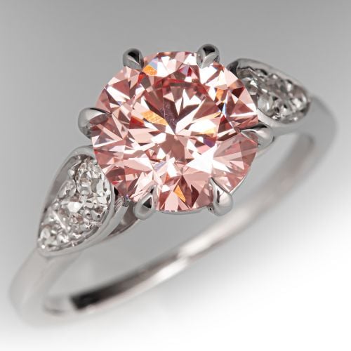 2.28ct Fancy Vivid Pink Lab Grown Diamond in Vintage French 18K White Gold Mounting