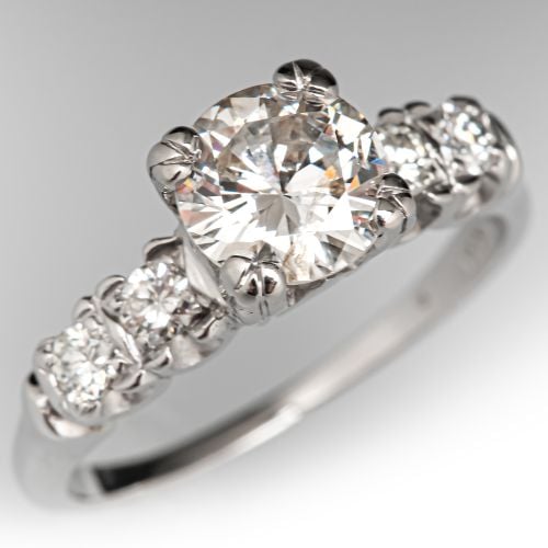 Classic Vintage Diamond Engagement Ring 14K White Gold 1.20CT H/I2