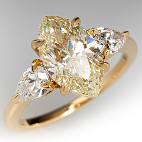 Marquise & Pear Diamond Engagement Ring 18K Yellow Gold 3.04CT N/SI2 GIA