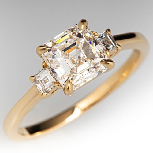 Beautiful Asscher Cut Diamond Ring 18K Yellow Gold 1.50Ct G/SI1 GIA