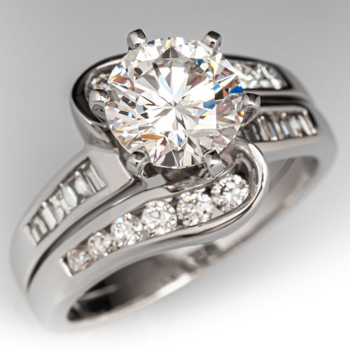 2Ct E/VS1 Lab Grown Diamond in Contemporary Diamond Wedding Set Mounting 14K White Gold