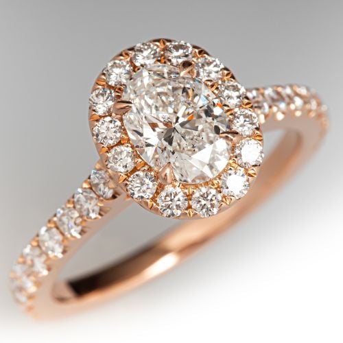 Sparkling Oval Diamond Halo Engagament Ring 14K Rose Gold