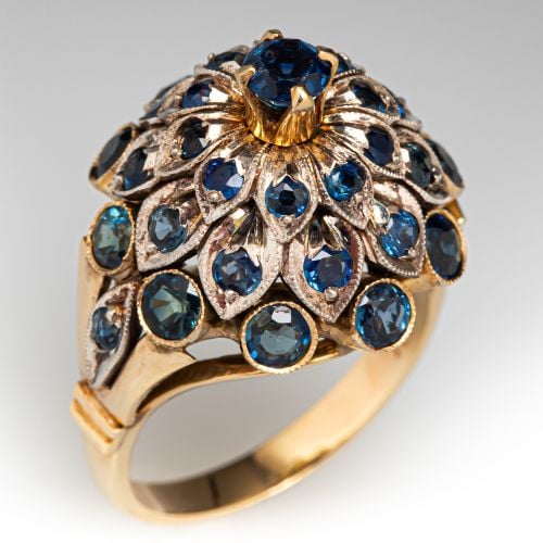Thai Sapphire Princess Ring 10K Yellow Gold/ Sterling Silver 