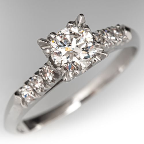 1950s Transitional Cut Diamond Engagement Ring Platinum 