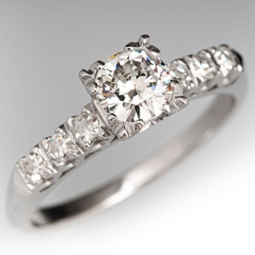 Vintage Diamond Engagement Ring 14K White Gold .44Ct G/SI1
