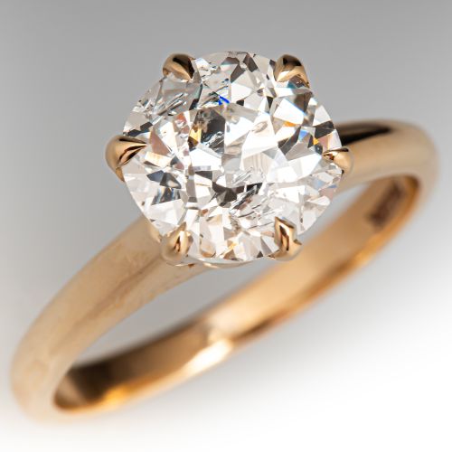 Amazing Old Mine Cut Diamond Solitaire Yellow Gold 1.73Ct J/I2 GIA