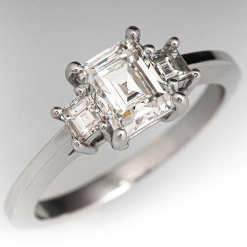 Emerald Cut Diamond Engagement Ring w/ Accents Platinum 1.02Ct G/VS2 GIA