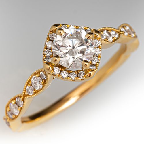 Mémoire Diamond Halo Engagement Ring 18K Yellow Gold .67Ct G/VS2