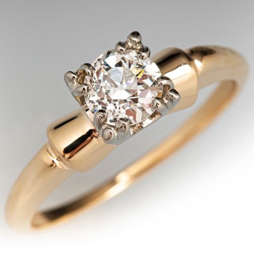Vintage Diamond Solitaire Engagement Ring 14K Yellow Gold .60Ct I/SI2