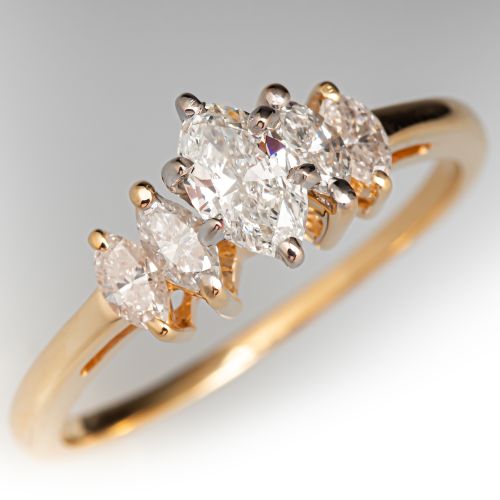 Five Stone Marquise Diamond Engagement Ring 14K Yellow Gold