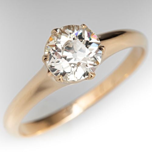 Circa 1900s Heirloom Diamond Engagement Ring 14K Yellow Gold 1.10Ct M/I1 GIA