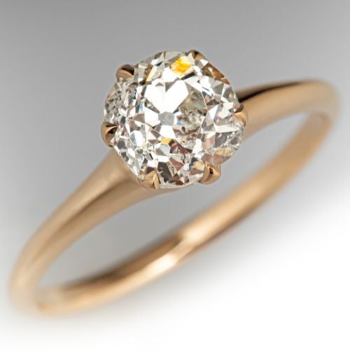 Old Mine Diamond Engagement Ring 14K Yellow Gold 1.44Ct M/I1 GIA