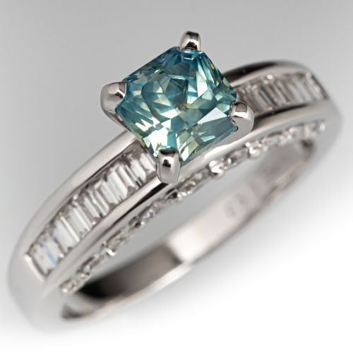 Graceful Square Montana Sapphire & Diamond Ring 18K White Gold