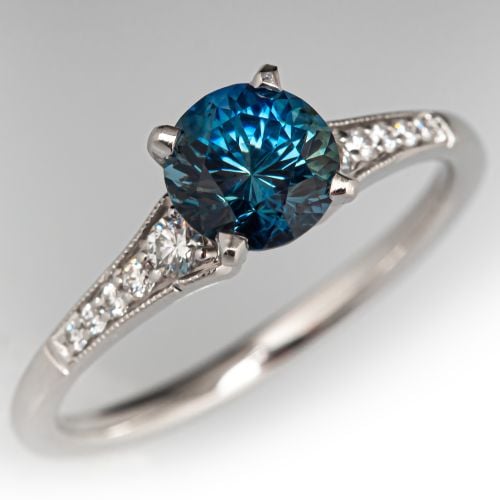 Blue Sapphire Engagement Ring 14K White Gold