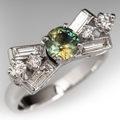 Bi Color Sapphire & Diamond Bow Ring 14K White Gold
