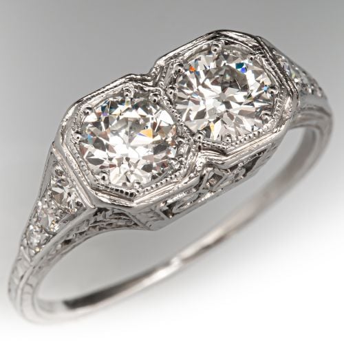 Toi Et Moi Circa 1920 Art Deco Diamond Ring Platinum 