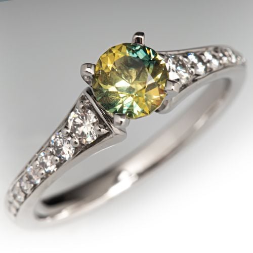 Parti Color Sapphire Engagement Ring w/ Diamond Accents 14K White Gold 