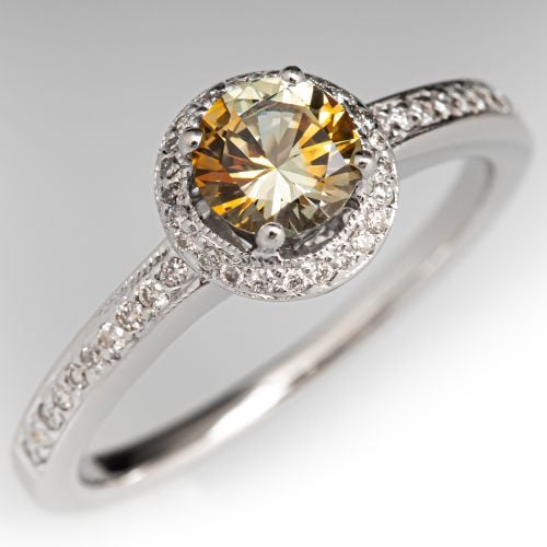 No Heat Bi Color Sapphire Engagement Ring 18K White Gold