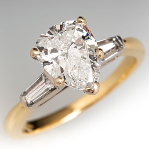Pear Cut Diamond Engagement Ring 18K Two Tone Gold 1.70Ct G/SI1
