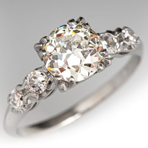 Classic Old Euro Diamond Engagement Ring Platinum .93Ct M/VS1 GIA