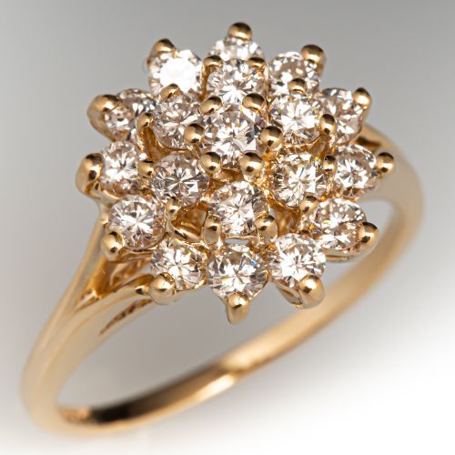 Glittering Cluster Diamond Ring 14K Yellow Gold