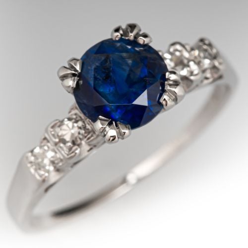 Vintage Round Sapphire Engagement Ring Platinum