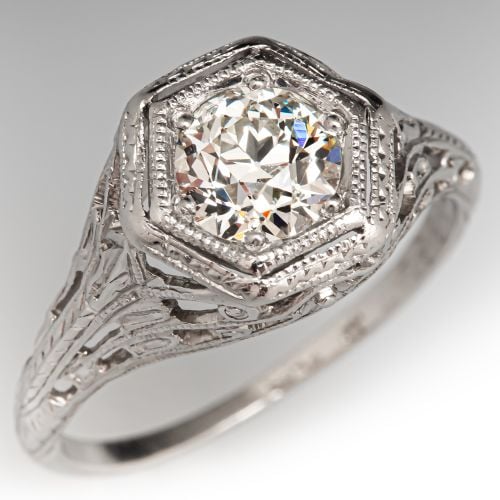 Art Deco Diamond Engagement Ring Platinum .83Ct J/VS1 GIA