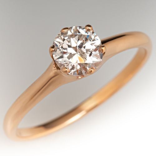 Classic Vintage Diamond Engagement Ring Yellow Gold .55Ct H/I2 GIA