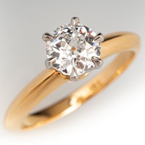 Vintage Diamond Solitaire Engagement Ring 18K Gold/ Platinum .93Ct H/SI1 GIA