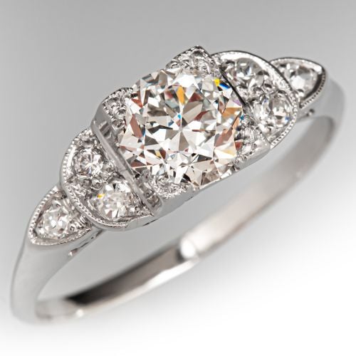 Milgrained Vintage Diamond Engagement Ring Platinum .92Ct H/SI2 GIA