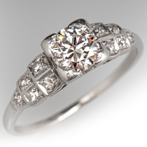 Mid Century .50 Carat Diamond Engagement Ring Platinum H/VS2