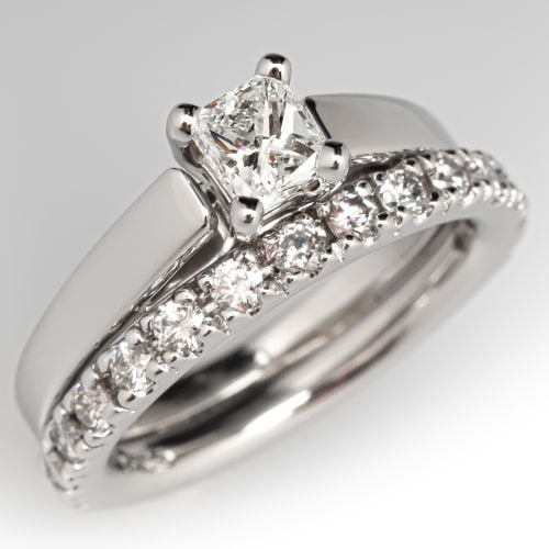 Soldered Princess Diamond Wedding Set Platinum .48Ct I/ Si2