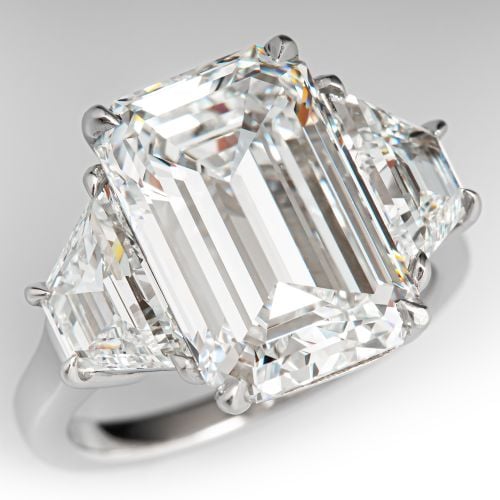 6 Carat Emerald Cut Diamond Ring w/ Trapezoid Sides Platinum 6.03Ct H/VVS1 GIA
