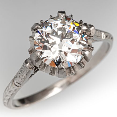 Beautiful Engraved Art Deco Solitaire Diamond Engagement Ring Platinum 2.02Ct J/VS2 GIA